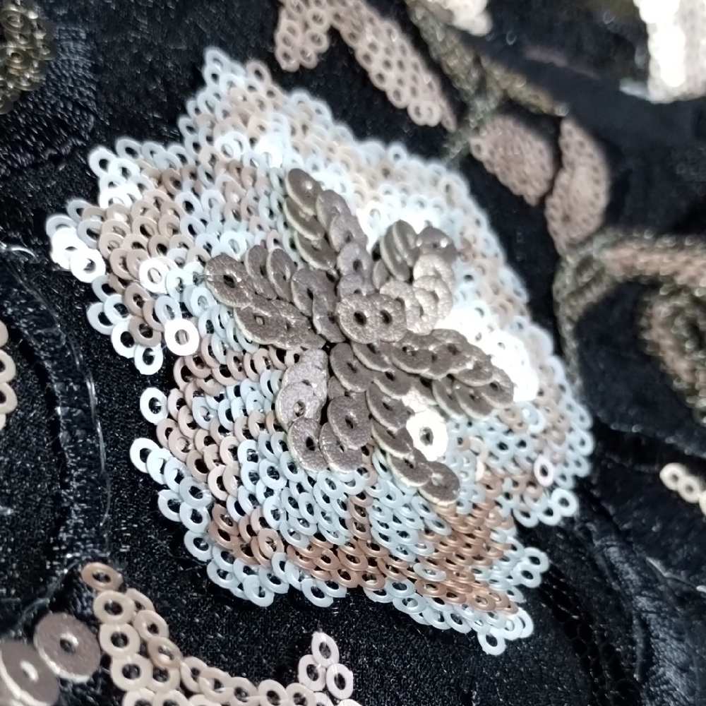 Endless Rose Black and Silver Sequin Pencil Skirt, Visible Zipper.